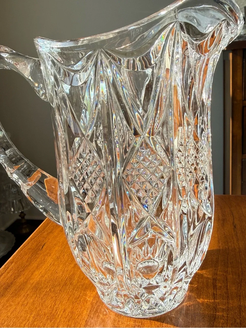 Vintage Cristina West Germany 24% Lead Crystal Pitcher - Diamond Cut